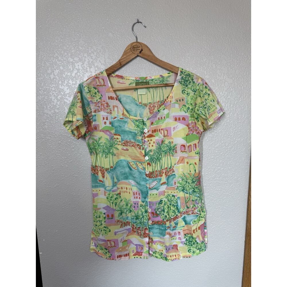 Vintage Esprit Tropical City Print Tunic Top Medium 1980s/ 1990s